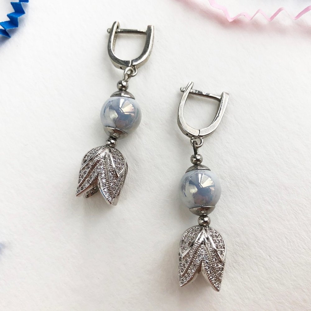 Light blue dangle drop wedding earrings for bride